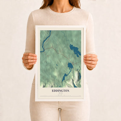 Eddington, Maine map print - 12 x 18 white Ayous wood frame