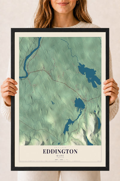 Eddington, Maine map print - 18 x 24 black Ayous wood frame