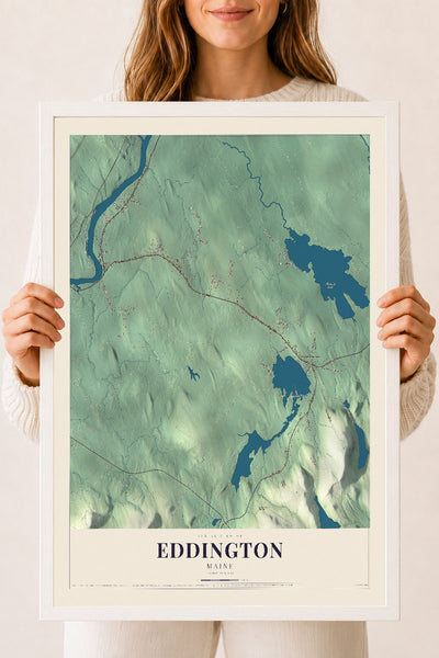Eddington, Maine map print - 18 x 24 white Ayous wood frame