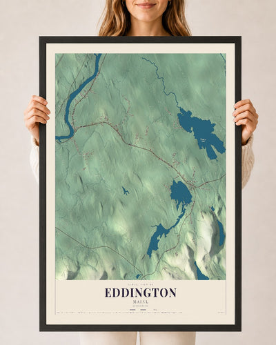 Eddington, Maine map print - 24 x 36 black Ayous wood frame