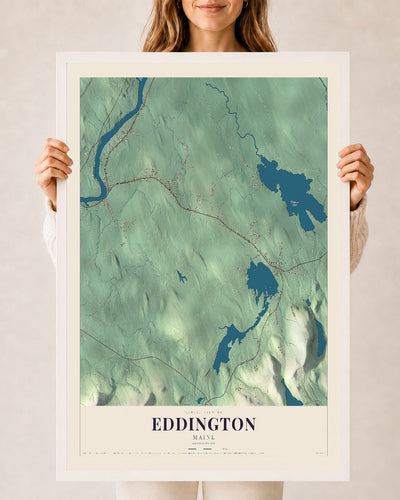 Eddington, Maine map print - 24 x 36 white Ayous wood frame