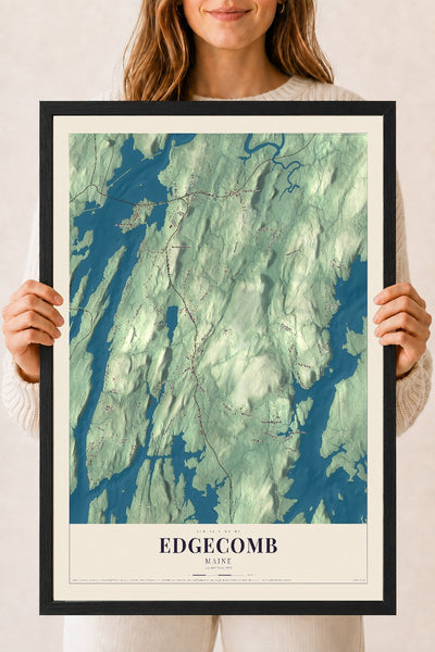 Edgecomb, Maine map print - 18 x 24 black Ayous wood frame