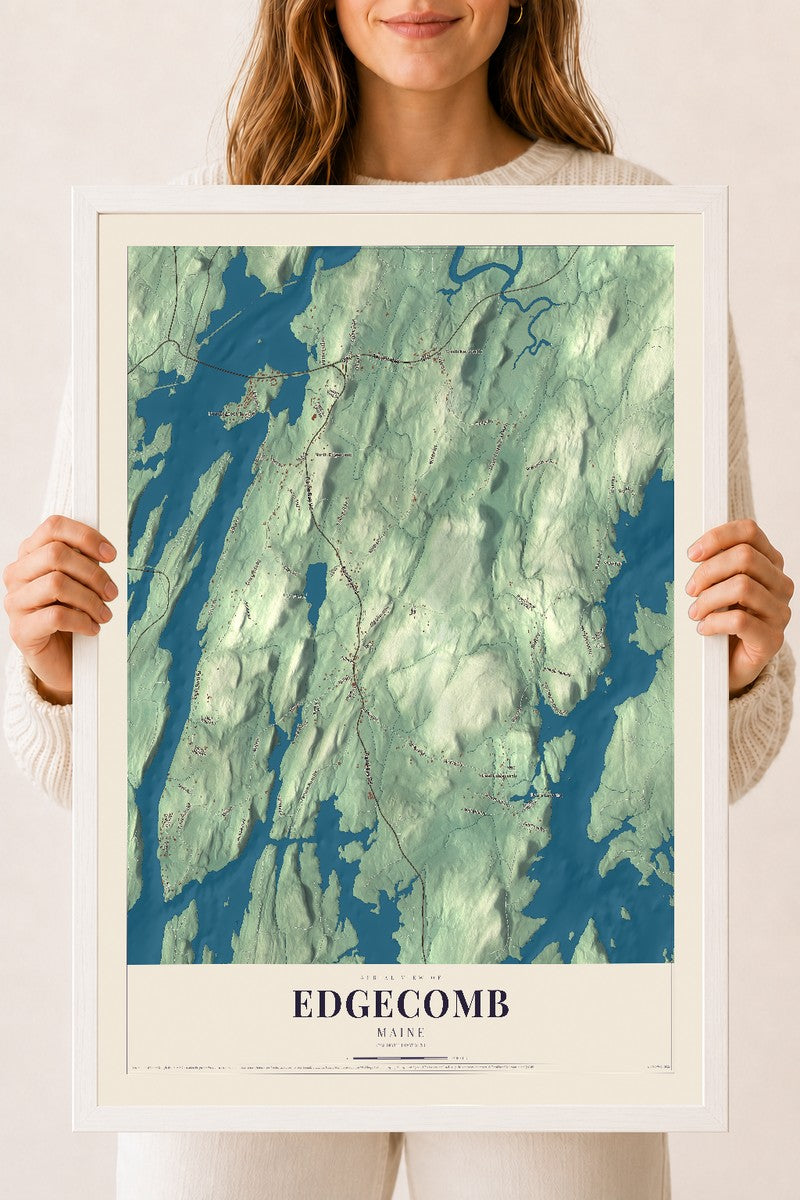 Edgecomb, Maine map print - 18 x 24 white Ayous wood frame