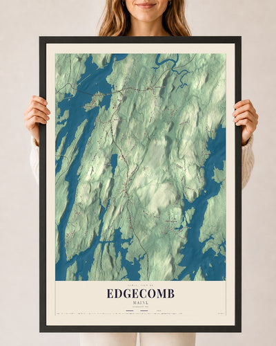 Edgecomb, Maine map print - 24 x 36 black Ayous wood frame