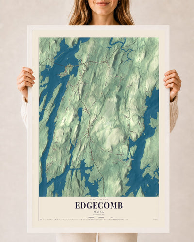 Edgecomb, Maine map print - 24 x 36 white Ayous wood frame