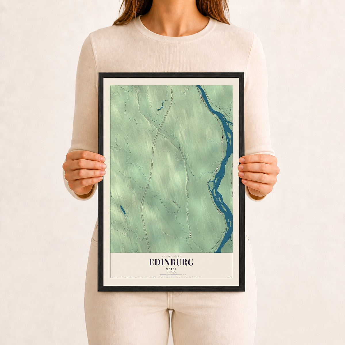 Edinburg, Maine map print - 12 x 18 black Ayous wood frame