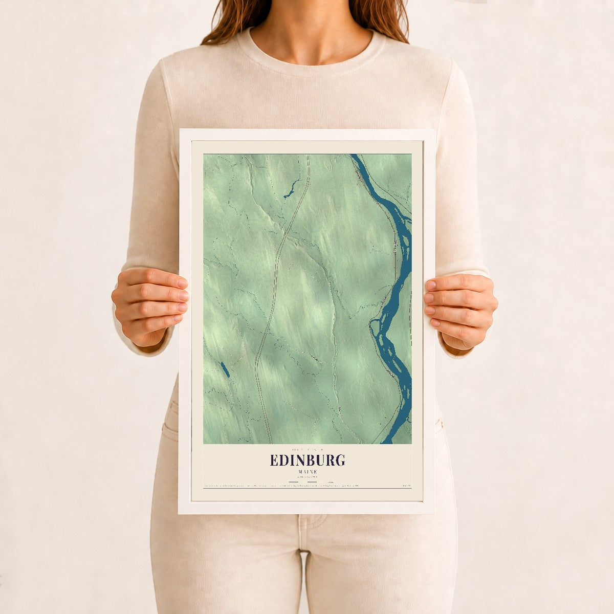Edinburg, Maine map print - 12 x 18 white Ayous wood frame