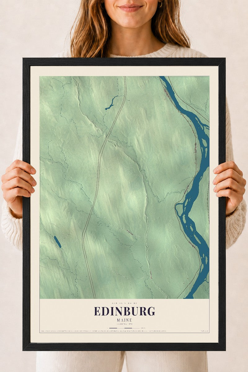Edinburg, Maine map print - 18 x 24 black Ayous wood frame