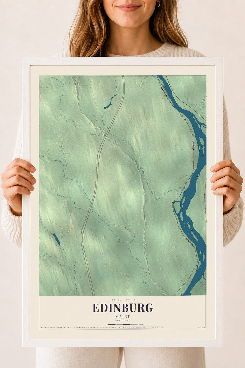 Edinburg, Maine map print - 18 x 24 white Ayous wood frame
