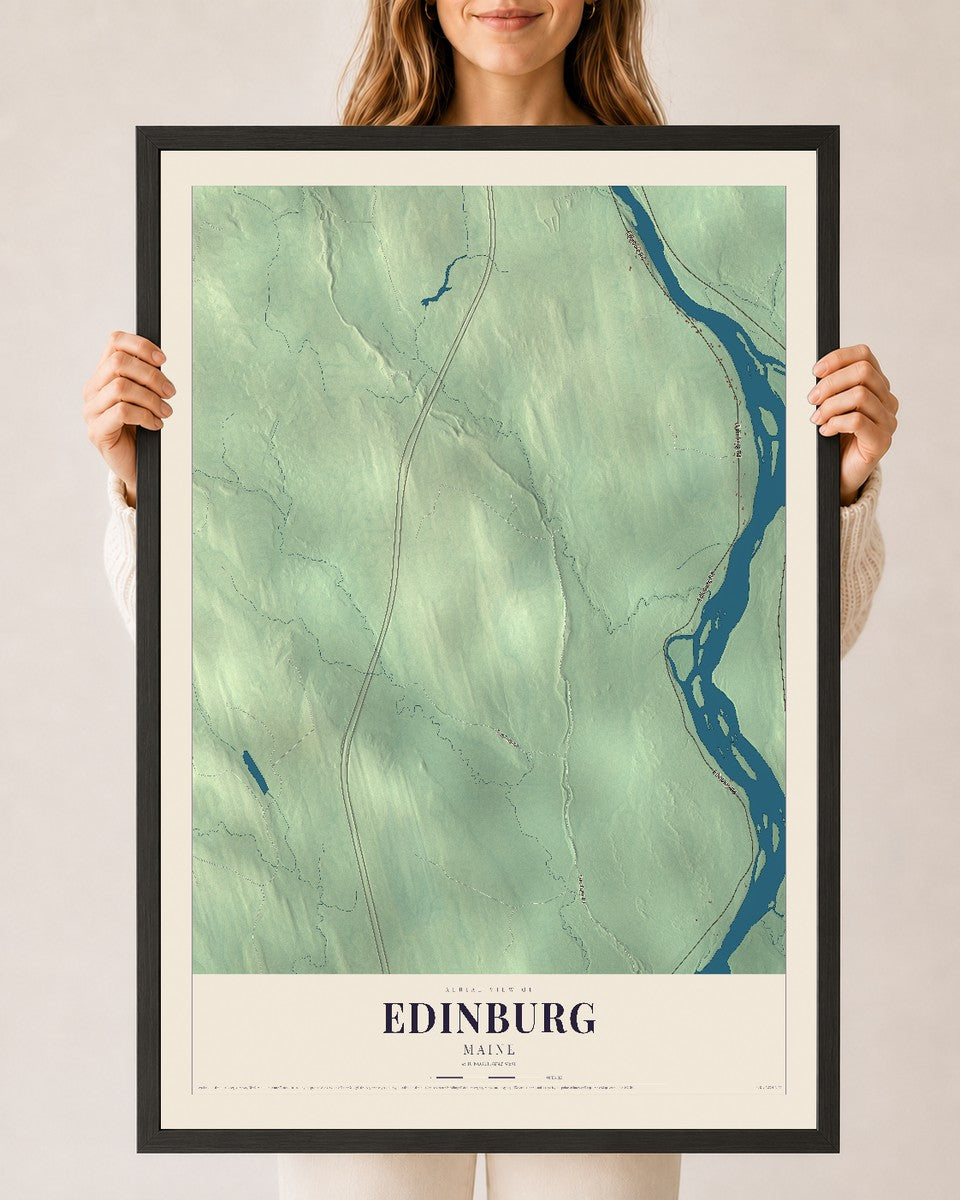 Edinburg, Maine map print - 24 x 36 black Ayous wood frame