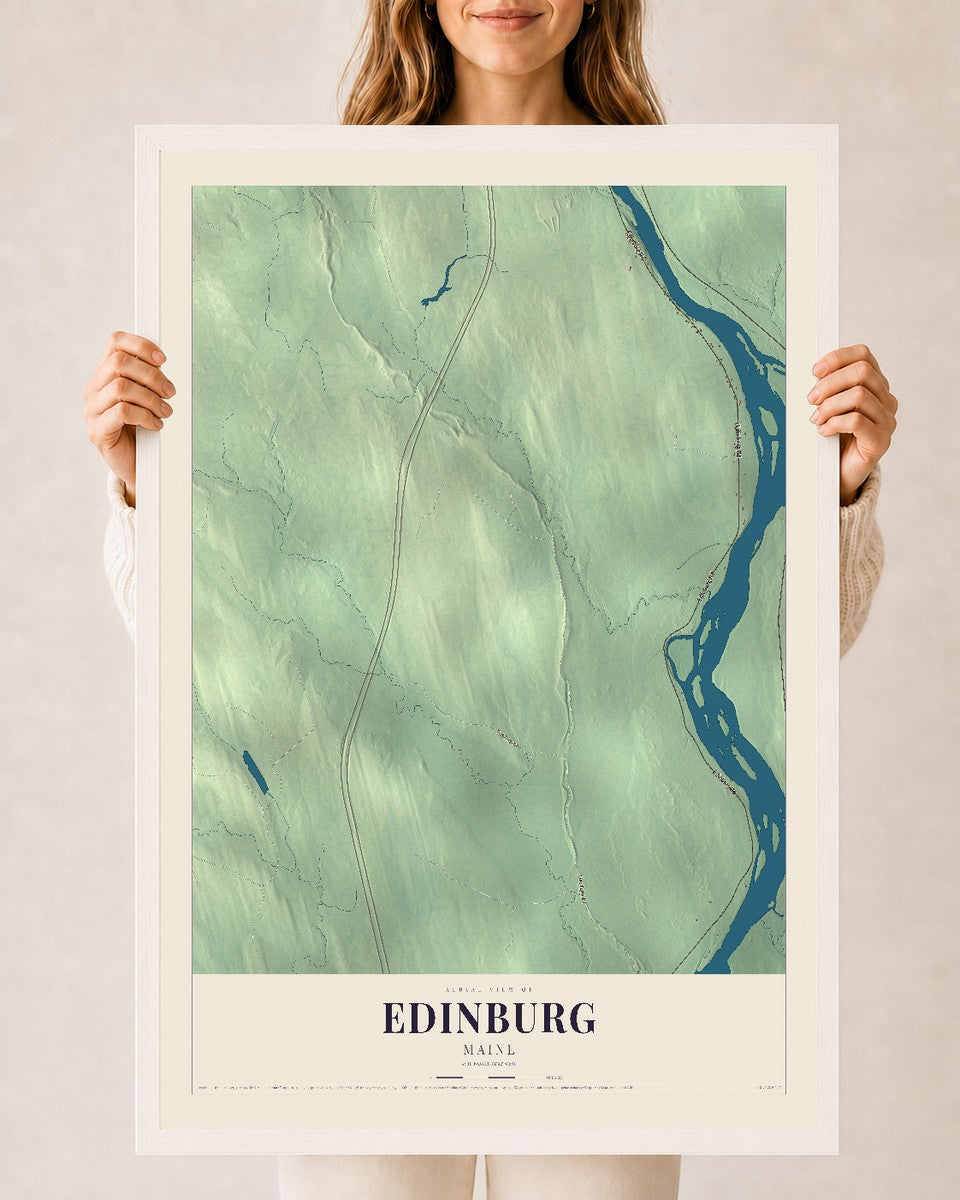 Edinburg, Maine map print - 24 x 36 white Ayous wood frame