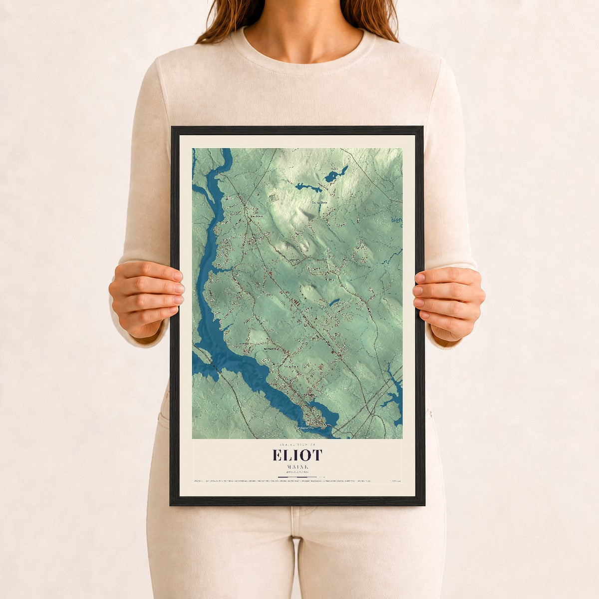 Eliot, Maine map print - 12 x 18 black Ayous wood frame