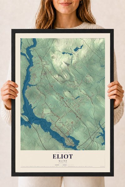 Eliot, Maine map print - 18 x 24 black Ayous wood frame