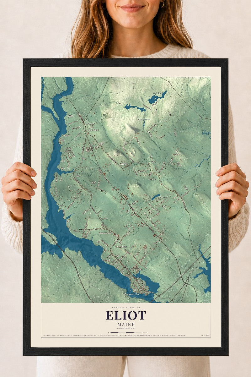 Eliot, Maine map print - 18 x 24 black Ayous wood frame