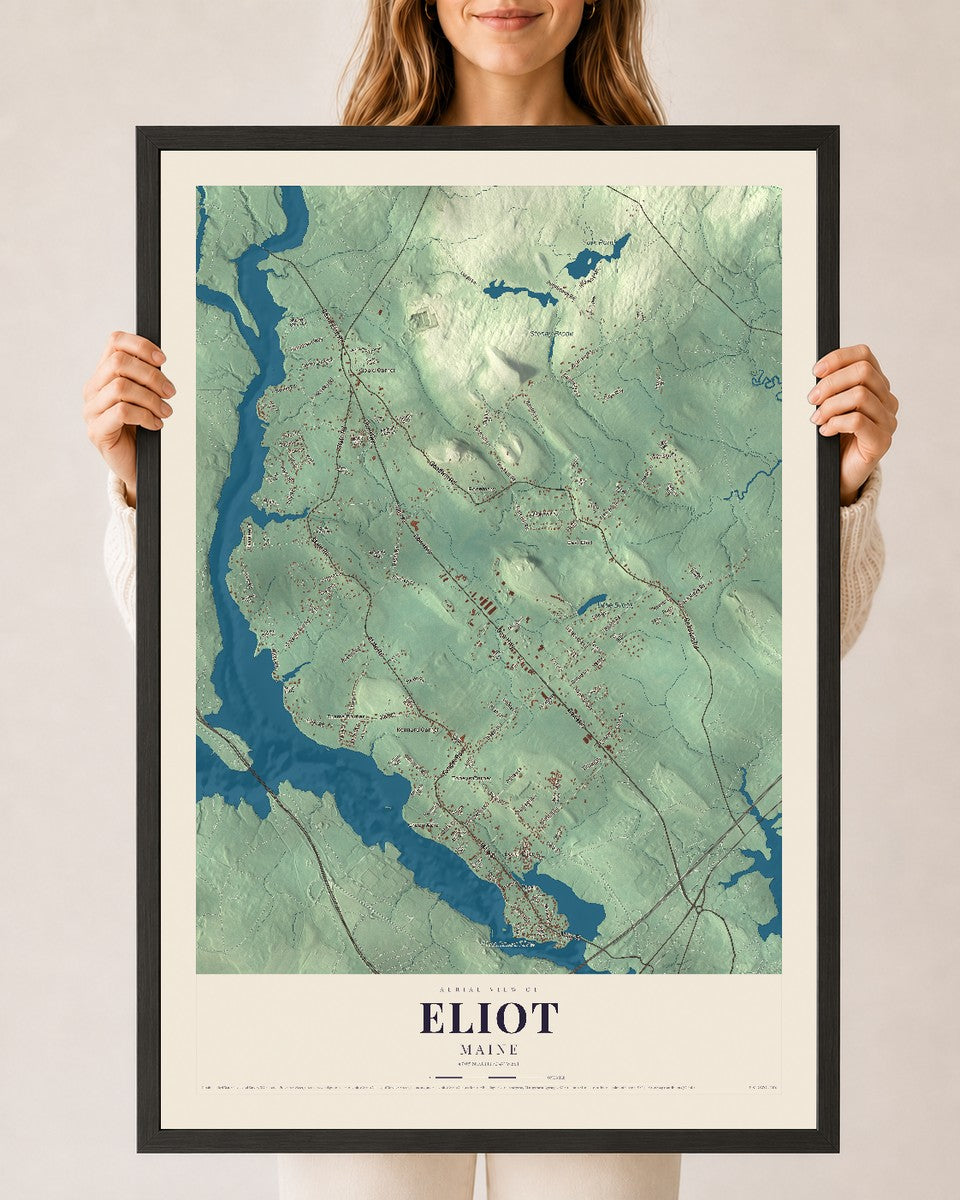 Eliot, Maine map print - 24 x 36 black Ayous wood frame