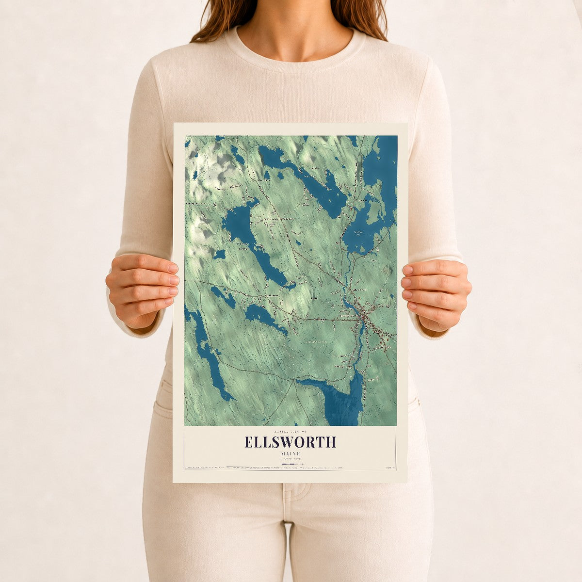Ellsworth, Maine map print - 12 x 18 archival matte print