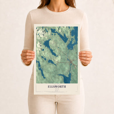 Ellsworth, Maine map print - 12 x 18 archival matte print