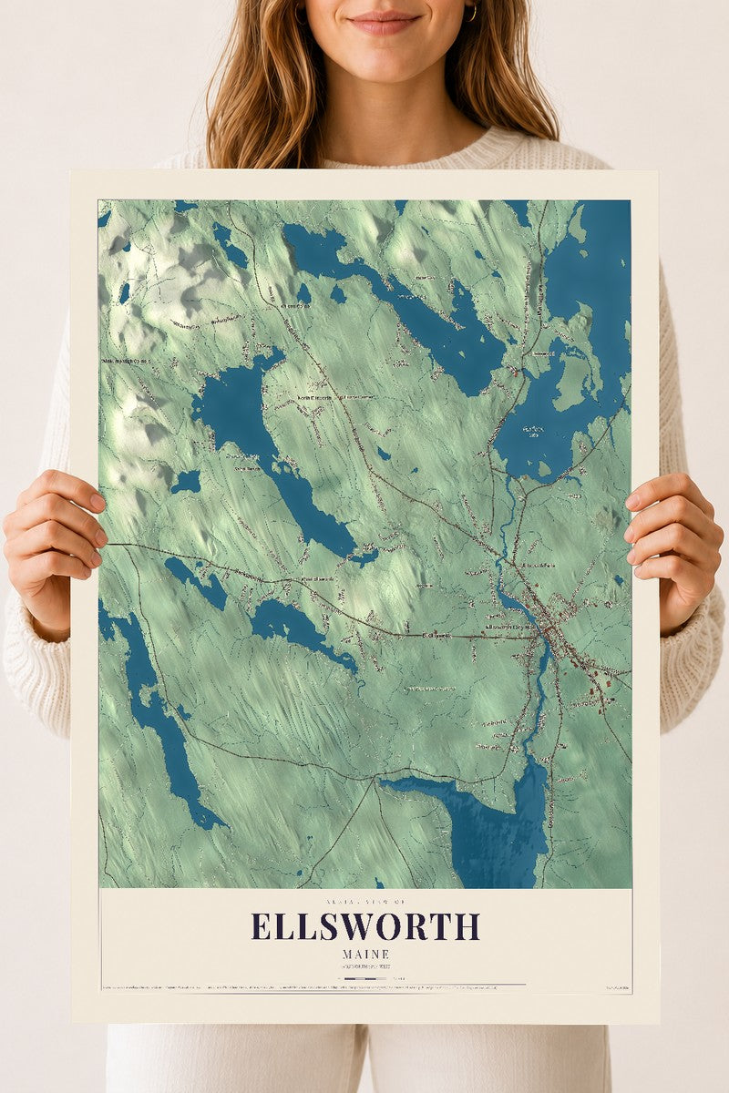 Ellsworth, Maine map print - 18 x 24 archival matte print