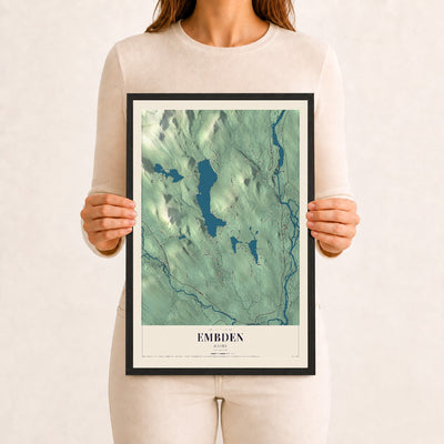 Embden, Maine map print - 12 x 18 black Ayous wood frame