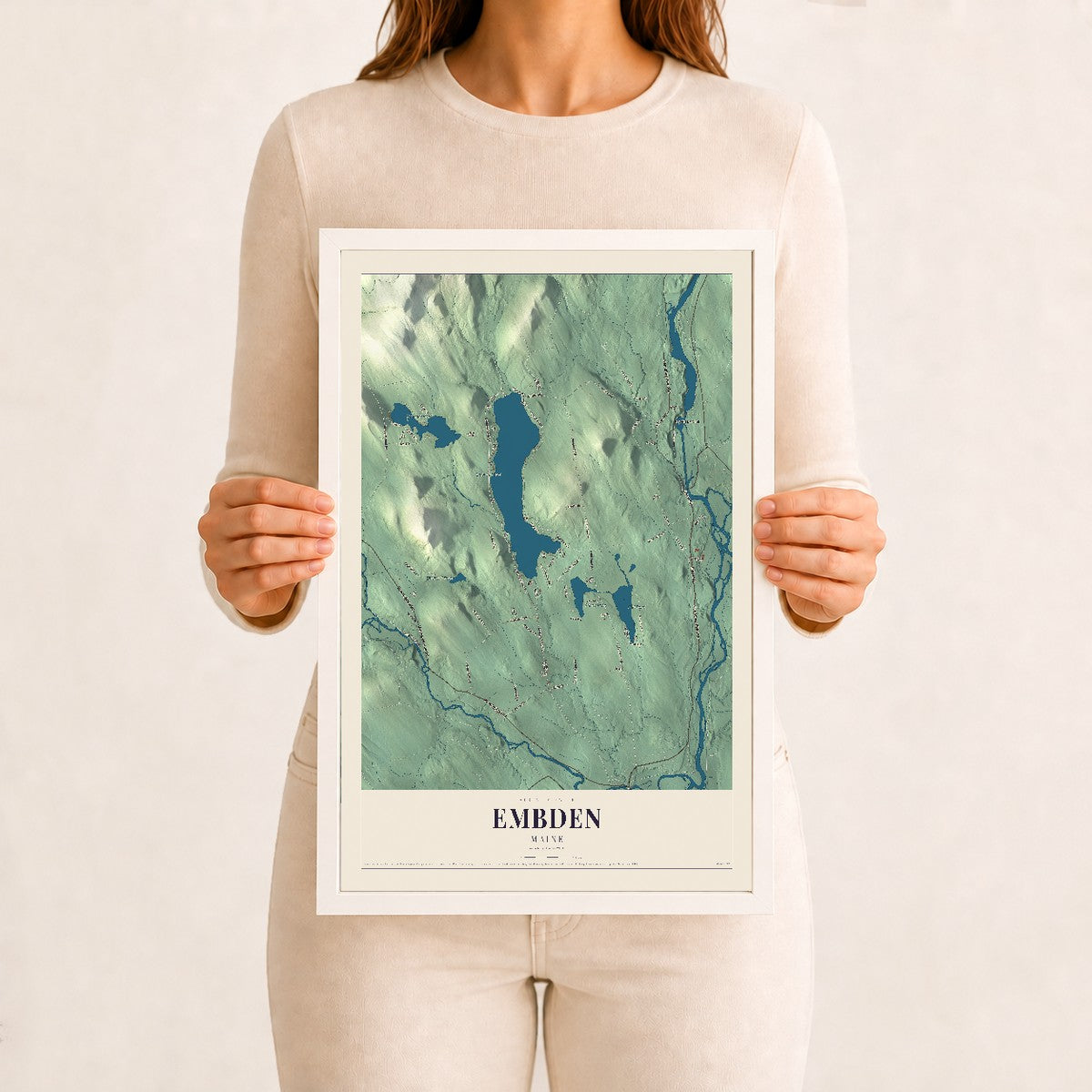 Embden, Maine map print - 12 x 18 white Ayous wood frame