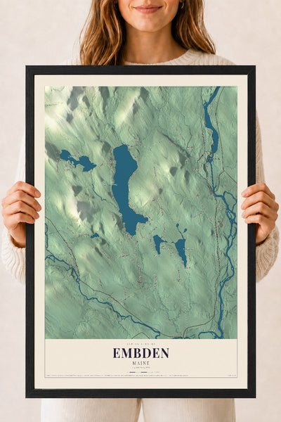 Embden, Maine map print - 18 x 24 black Ayous wood frame