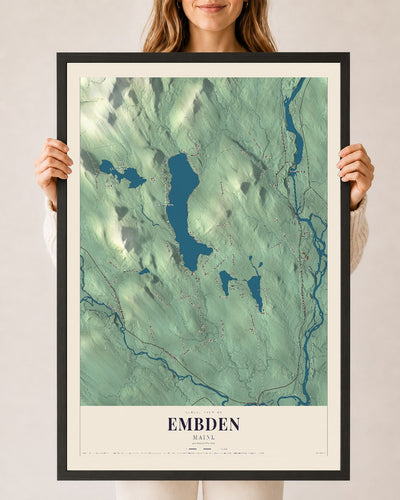 Embden, Maine map print - 24 x 36 black Ayous wood frame