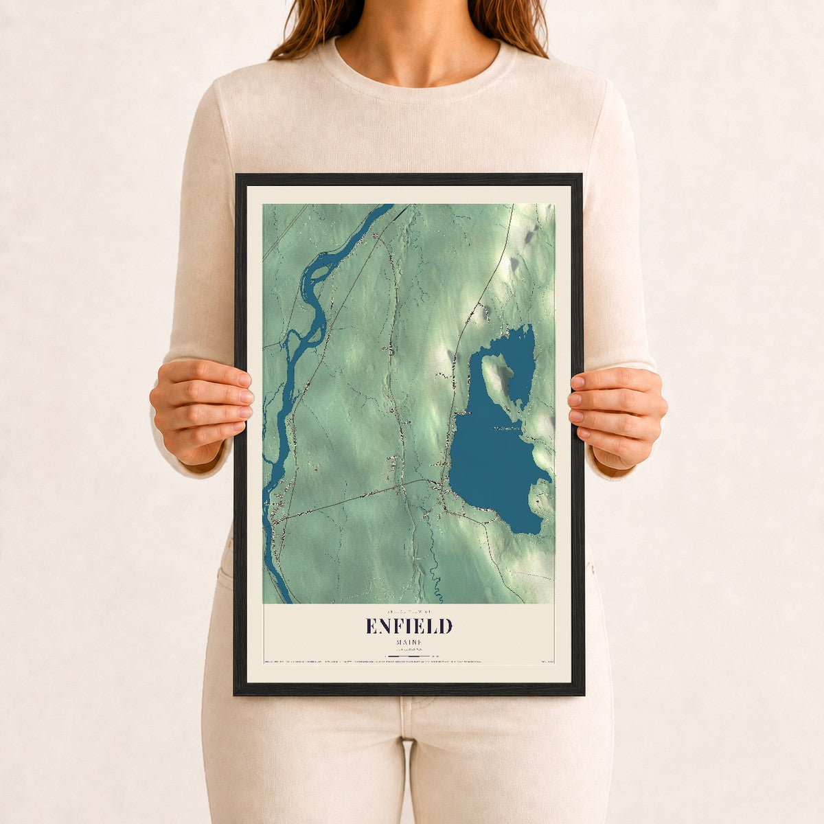 Enfield, Maine map print - 12 x 18 black Ayous wood frame