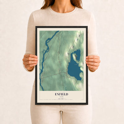 Enfield, Maine map print - 12 x 18 black Ayous wood frame