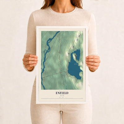 Enfield, Maine map print - 12 x 18 white Ayous wood frame
