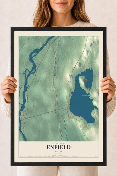 Enfield, Maine map print - 18 x 24 black Ayous wood frame
