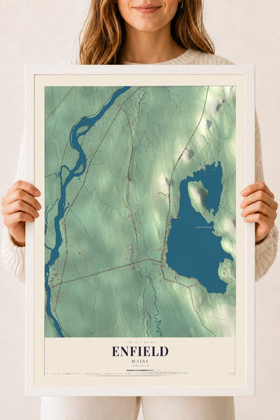 Enfield, Maine map print - 18 x 24 white Ayous wood frame