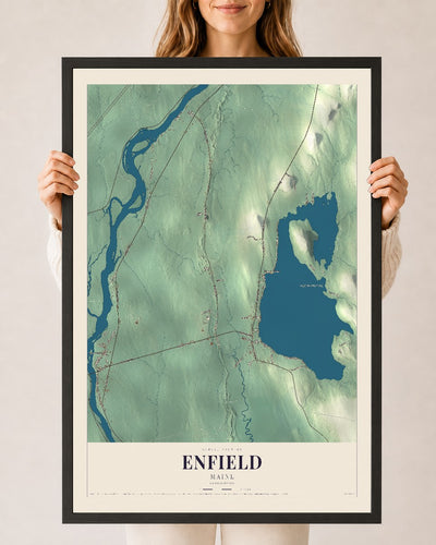 Enfield, Maine map print - 24 x 36 black Ayous wood frame