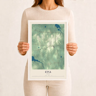 Etna, Maine map print - 12 x 18 white Ayous wood frame