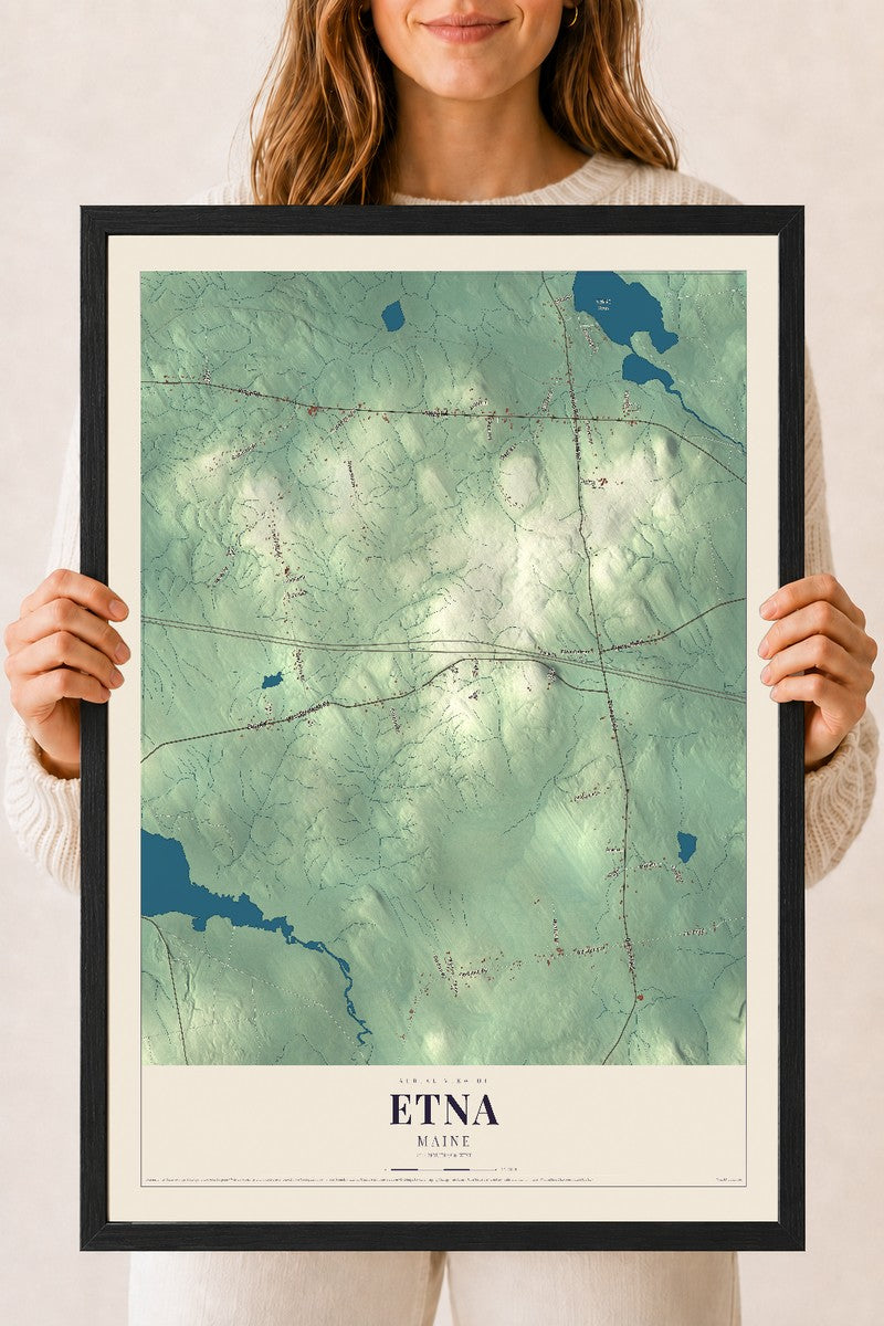 Etna, Maine map print - 18 x 24 black Ayous wood frame