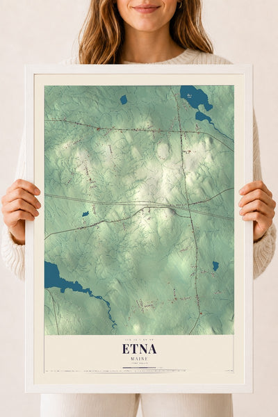 Etna, Maine map print - 18 x 24 white Ayous wood frame