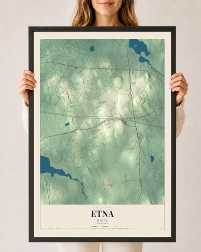 Etna, Maine map print - 24 x 36 black Ayous wood frame