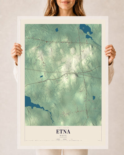 Etna, Maine map print - 24 x 36 white Ayous wood frame
