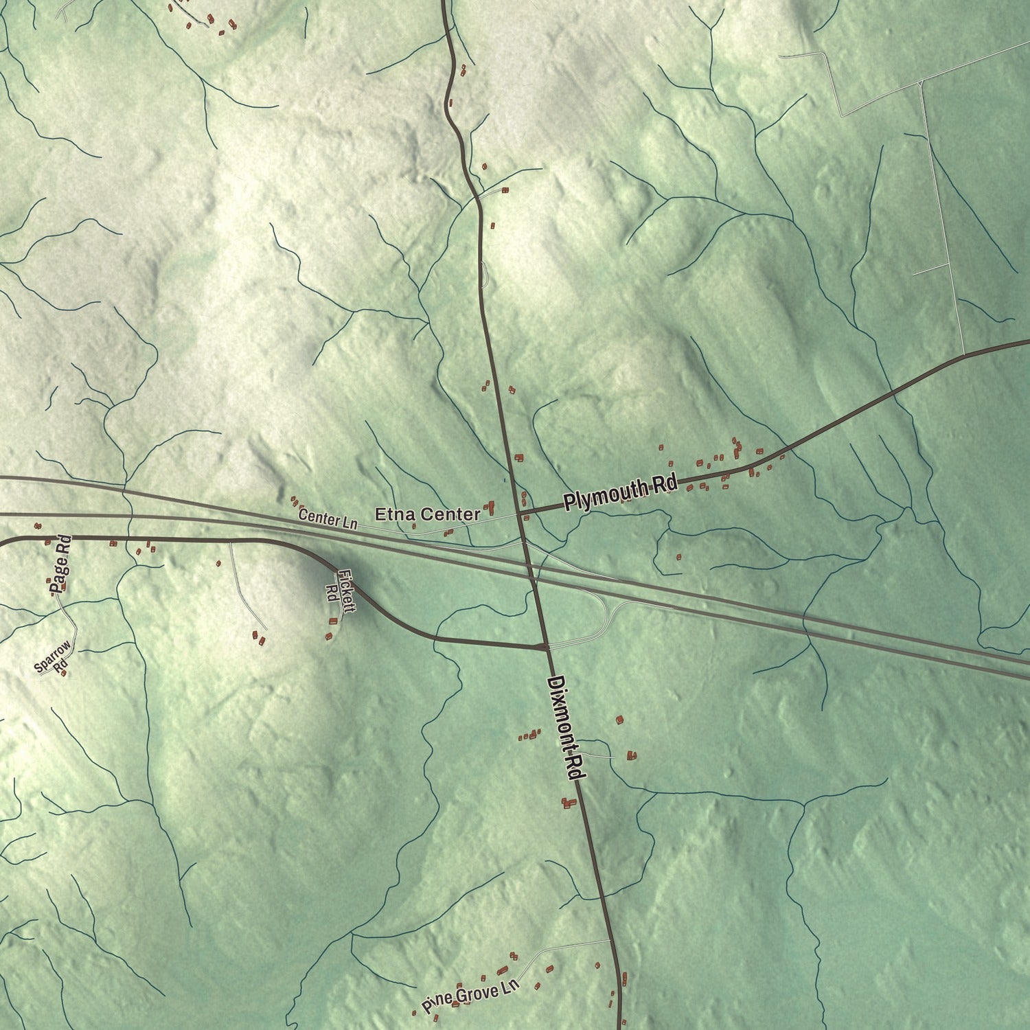 Terrain and local geography detail from the Etna, Maine map