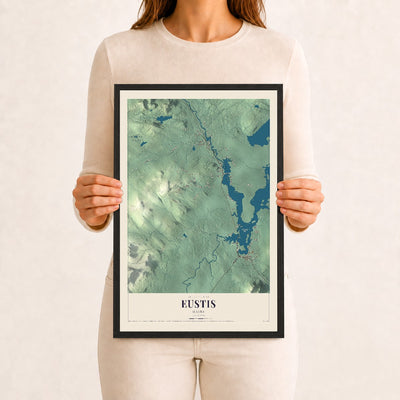Eustis, Maine map print - 12 x 18 black Ayous wood frame
