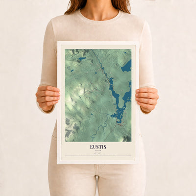 Eustis, Maine map print - 12 x 18 white Ayous wood frame