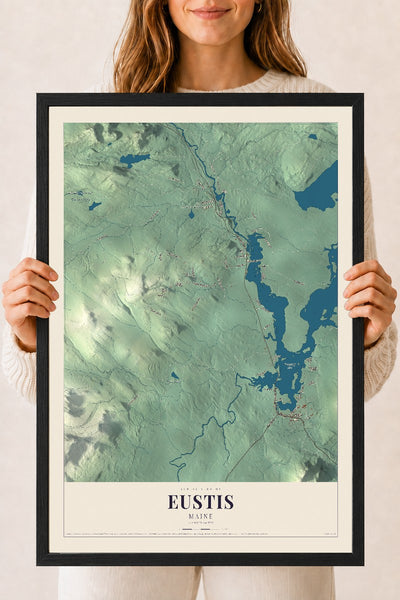 Eustis, Maine map print - 18 x 24 black Ayous wood frame