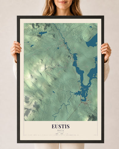 Eustis, Maine map print - 24 x 36 black Ayous wood frame