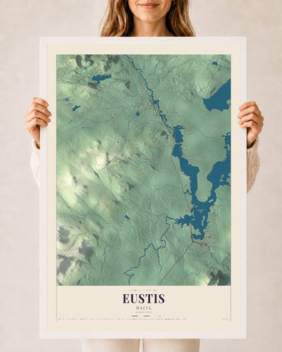 Eustis, Maine map print - 24 x 36 white Ayous wood frame