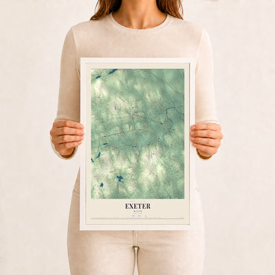 Exeter, Maine map print - 12 x 18 white Ayous wood frame