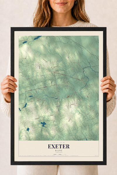 Exeter, Maine map print - 18 x 24 black Ayous wood frame