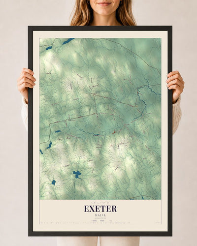 Exeter, Maine map print - 24 x 36 black Ayous wood frame