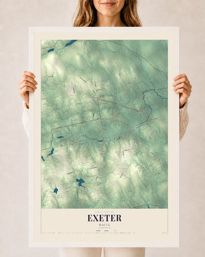 Exeter, Maine map print - 24 x 36 white Ayous wood frame
