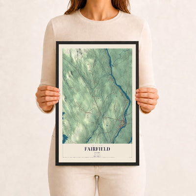 Fairfield, Maine map print - 12 x 18 black Ayous wood frame