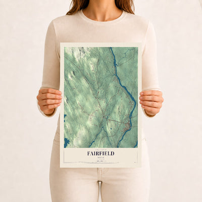 Fairfield, Maine map print - 12 x 18 archival matte print