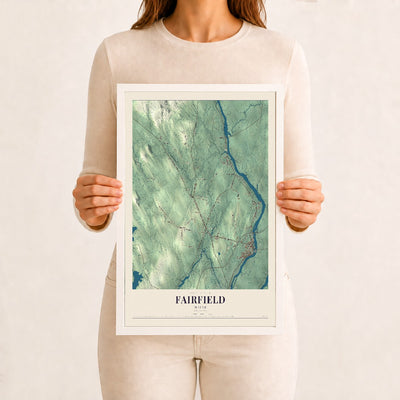 Fairfield, Maine map print - 12 x 18 white Ayous wood frame